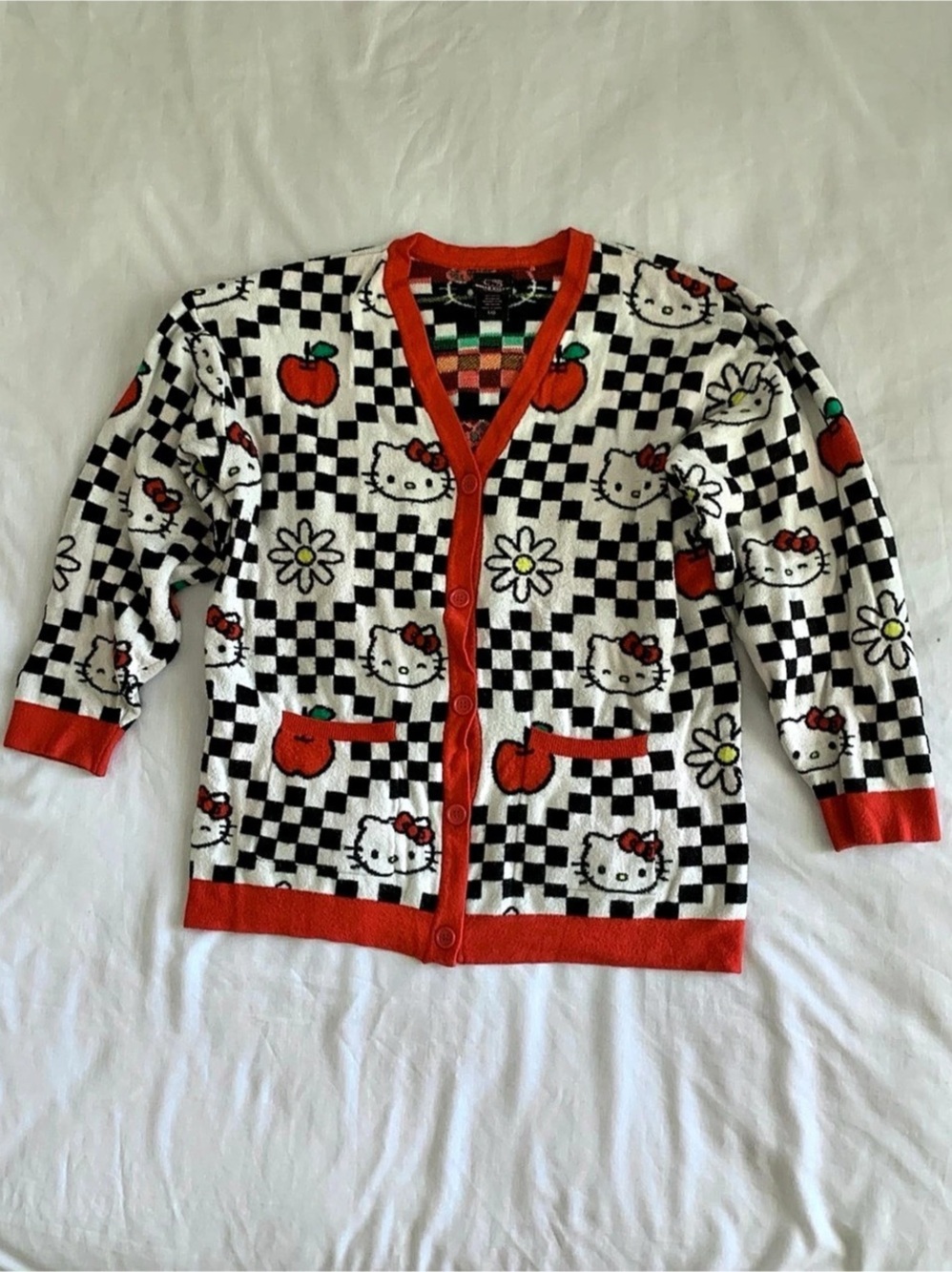 Sanrio Hello Kitty Checkered Cardigan BoxLunch Exclusive Red Trim Large LG